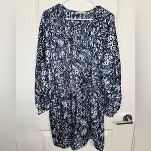 Abercrombie & Fitch Blue and White Patterned Long Sleeve Romper Large